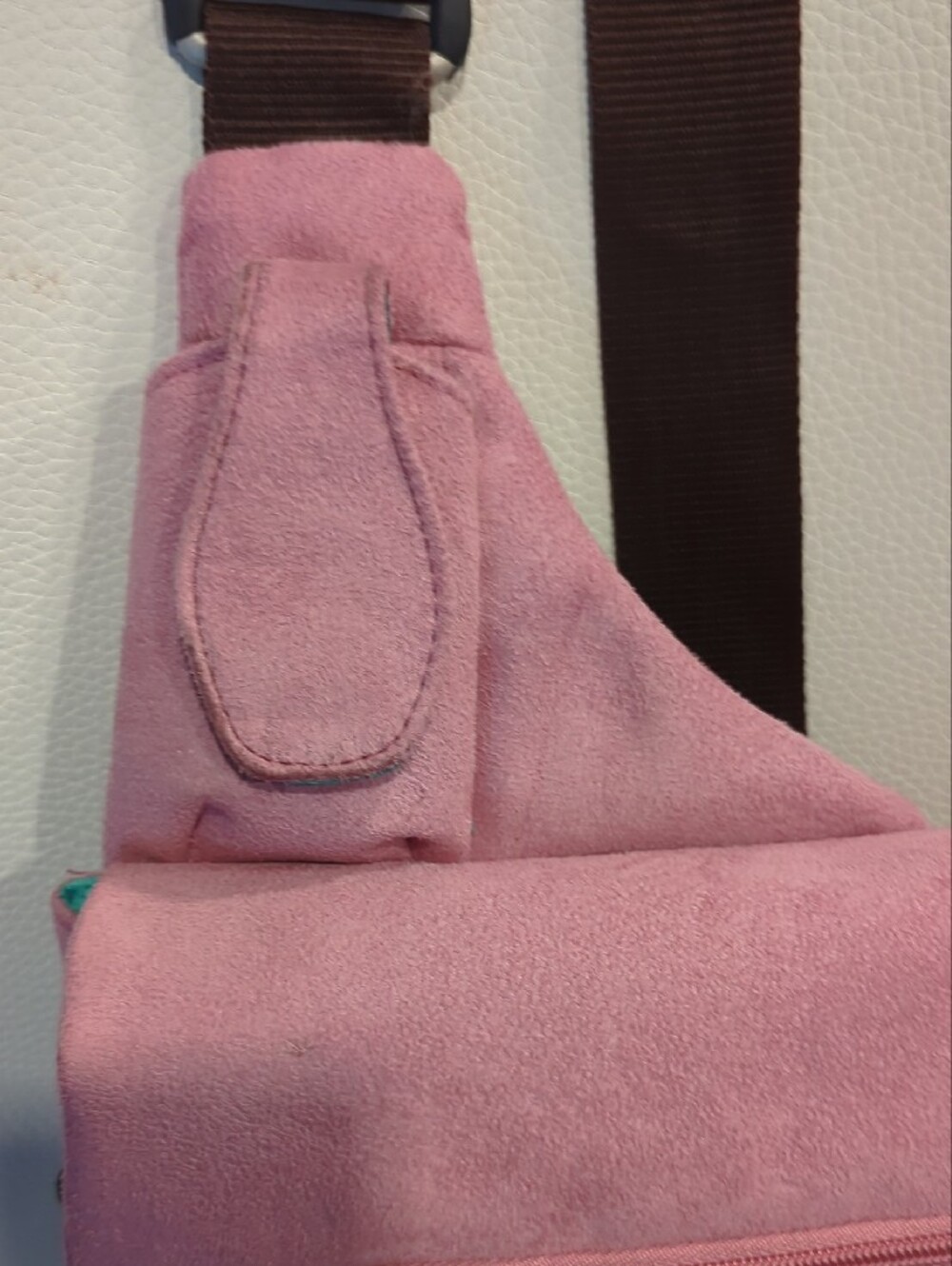 Travelon Pink Suede Crossbody Sling with Brown Strap - Picture 3 of 9